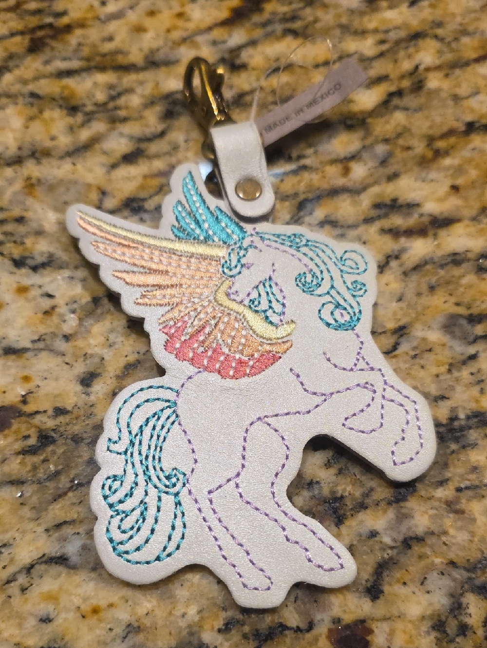 Portland Leather Embroidered Pegasus Charm Keychain - Multicolor